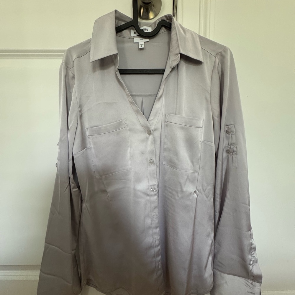 Express Gray Satin Blouse